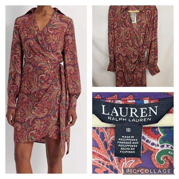 Lauren Ralph Lauren Women's Print Double-Faced Georgette Wrap Dress Size 16 NWT - Picture 1 of 12